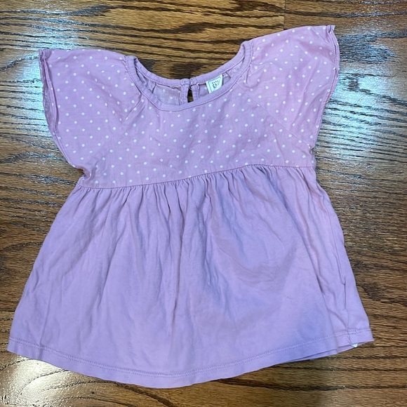 Baby Gap mixed material tee shirt top - lilac with white polka-dots - Picture 1 of 3